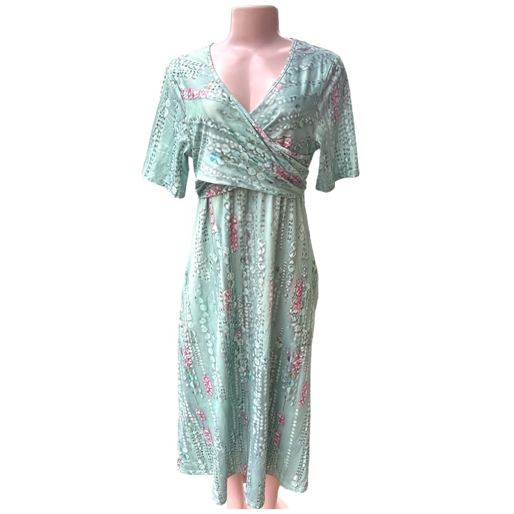 NWT Green Print Side Pocket Midi maternity‎ / nursing Dress Medium
